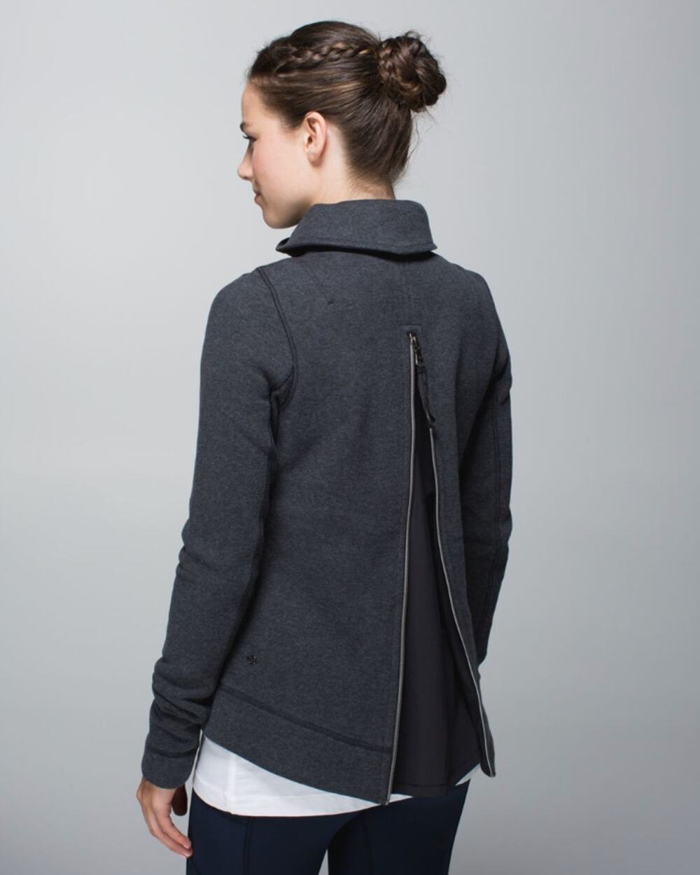 LULULEMON Gray Black Route Jacket Cropped Collared Back Zipper Fleece Size Small